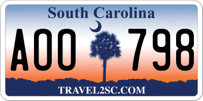 SC license plate AOO798