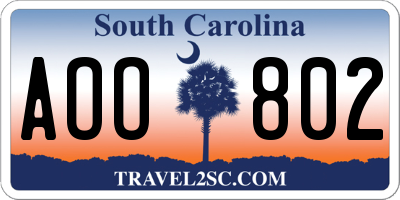 SC license plate AOO802