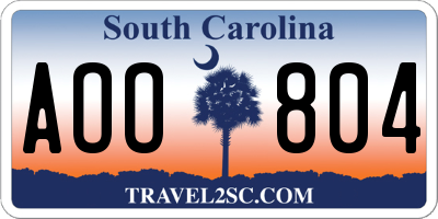 SC license plate AOO804