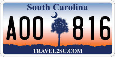SC license plate AOO816