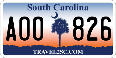 SC license plate AOO826