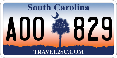 SC license plate AOO829