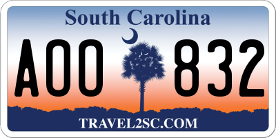 SC license plate AOO832