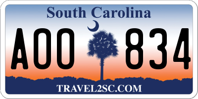SC license plate AOO834