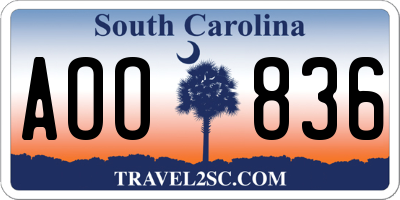 SC license plate AOO836