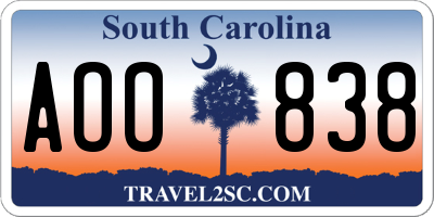 SC license plate AOO838