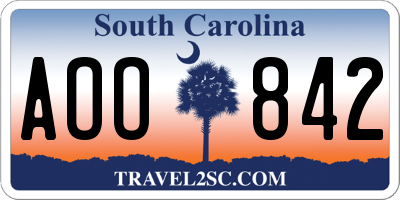 SC license plate AOO842