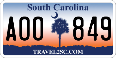 SC license plate AOO849