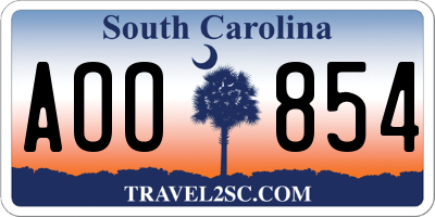 SC license plate AOO854