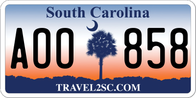 SC license plate AOO858