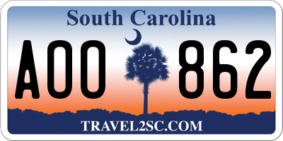 SC license plate AOO862