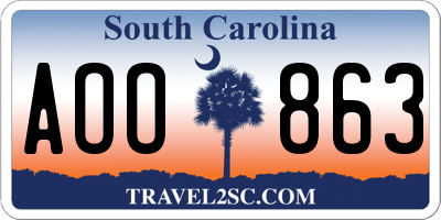SC license plate AOO863