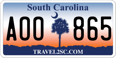 SC license plate AOO865