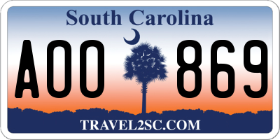 SC license plate AOO869