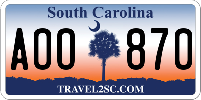 SC license plate AOO870