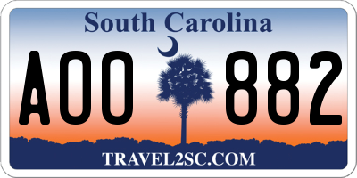 SC license plate AOO882
