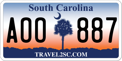 SC license plate AOO887
