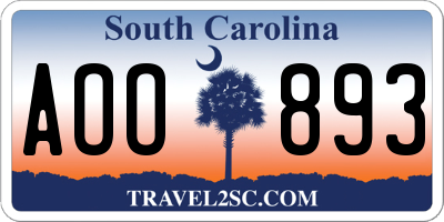 SC license plate AOO893