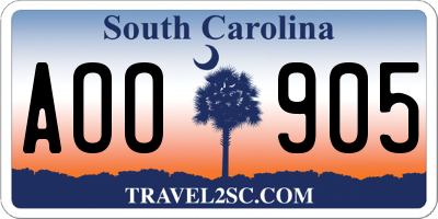 SC license plate AOO905
