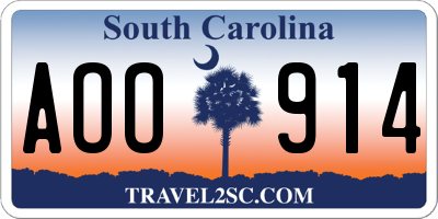 SC license plate AOO914