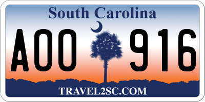 SC license plate AOO916