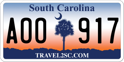 SC license plate AOO917