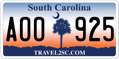 SC license plate AOO925