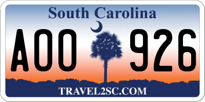 SC license plate AOO926
