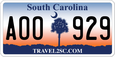 SC license plate AOO929