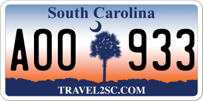 SC license plate AOO933