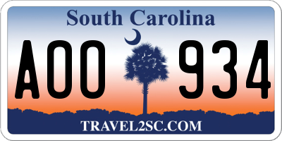 SC license plate AOO934