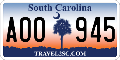SC license plate AOO945