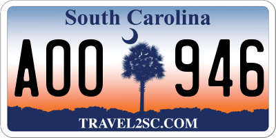 SC license plate AOO946