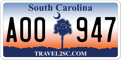 SC license plate AOO947