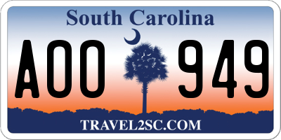 SC license plate AOO949