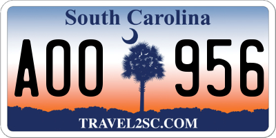 SC license plate AOO956