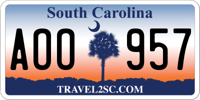SC license plate AOO957