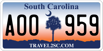 SC license plate AOO959