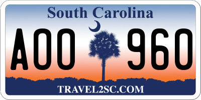 SC license plate AOO960