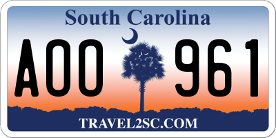 SC license plate AOO961