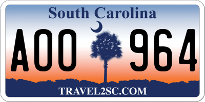 SC license plate AOO964