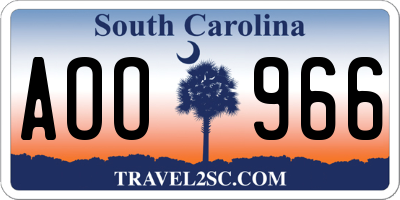 SC license plate AOO966