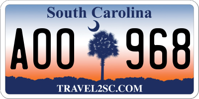 SC license plate AOO968