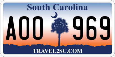 SC license plate AOO969