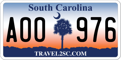 SC license plate AOO976