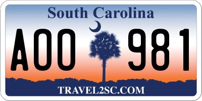 SC license plate AOO981