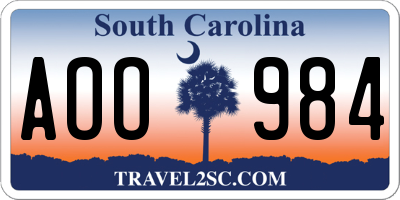 SC license plate AOO984