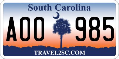 SC license plate AOO985