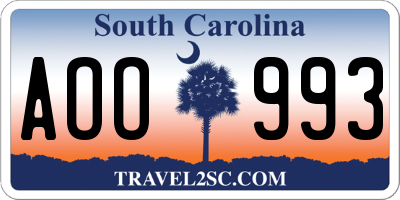 SC license plate AOO993