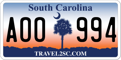 SC license plate AOO994